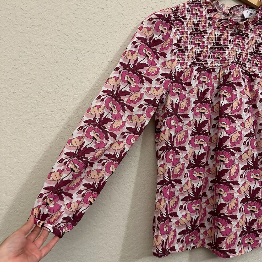 J. CREW Smocked Button-Back Top in Liberty Butterfield Poppy #BL654 - Picture 4 of 12